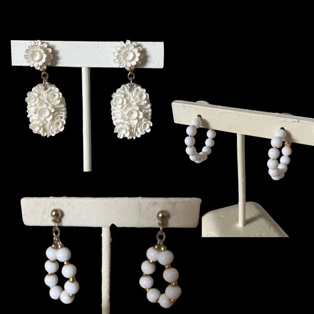 Elegant White Floral and Beaded Earrings Vintage Lot for Pierced Ears